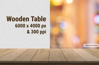 透明背景上的木制桌子或木板模型样机