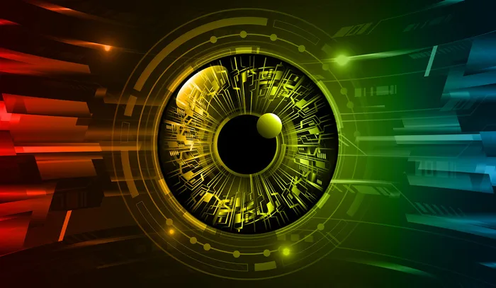 蓝黄眼网络电路未来技术概念背景eps,ai矢量模版下载
