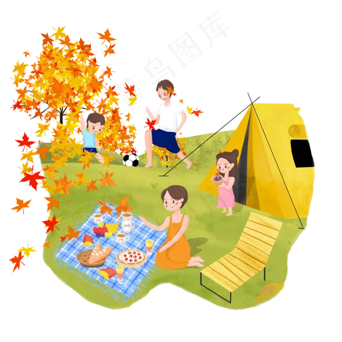 秋日秋季合家郊游露营黄叶可爱P(2000X2000(DPI:300))psd模版下载