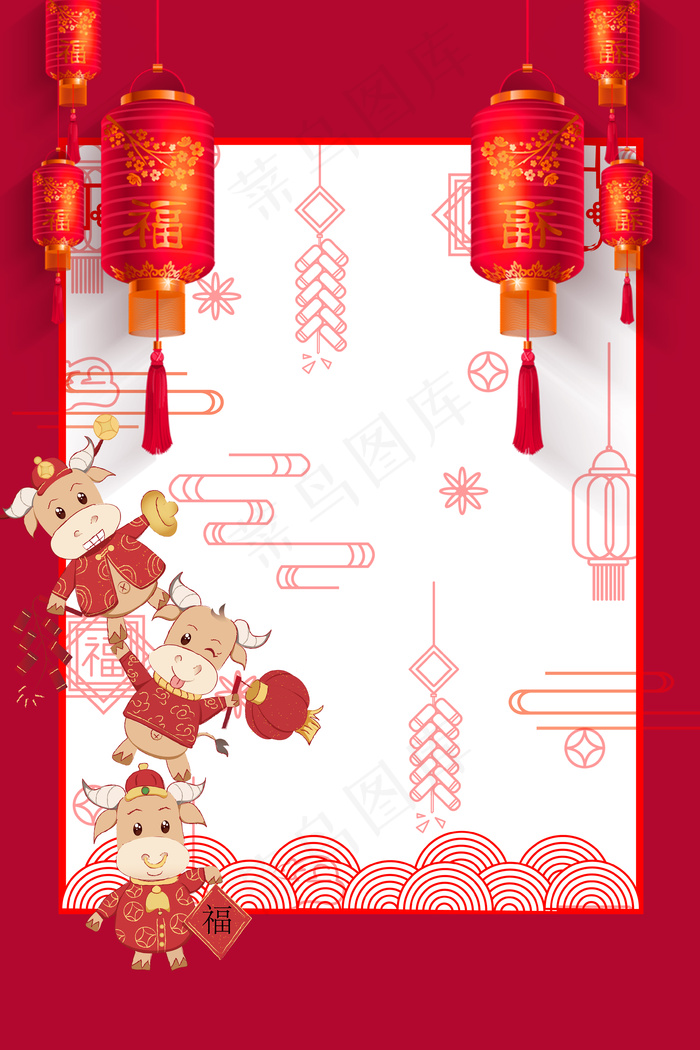 中国风牛年春节灯笼喜庆背景