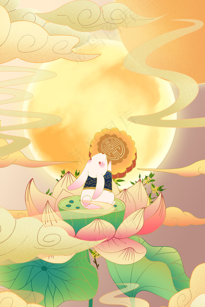 简约中国风中秋节月饼背景海报