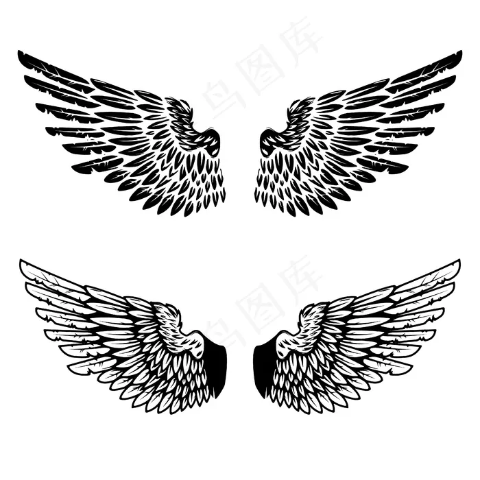 白色背景的复古翅膀。标志，标签，徽章，标志，商标的要素。插图。eps,ai矢量模版下载