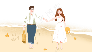 情侣海边浪漫约会漫步