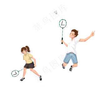 七夕情人节情侣运动打羽毛球