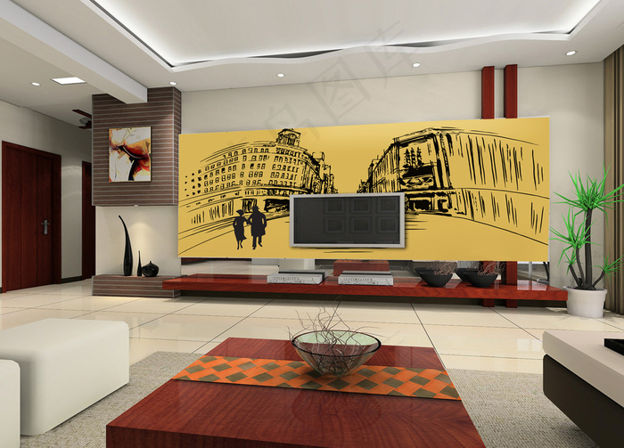电视墙背景画效果图片
