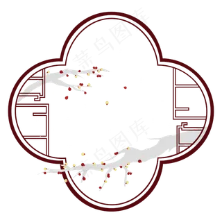 矢量窗户花边边框红梅枝头立