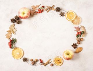 秋季框架俯视图，带复制空间和柑橘