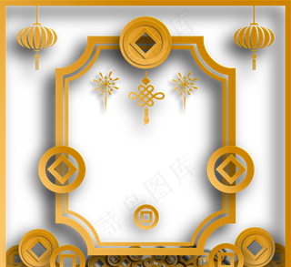 复古方形铜钱花纹边框