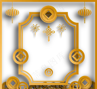 复古方形铜钱花纹边框