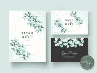 水彩桉树婚礼请柬套装
