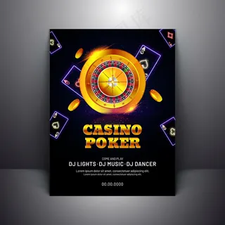 赌场扑克模板或宣传单,DM传单设计与黄金轮盘