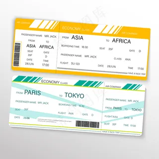 乘飞机旅行的航空公司登机牌票。插图。