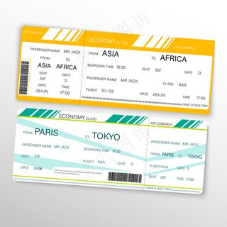 乘飞机旅行的航空公司登机牌票。插图。