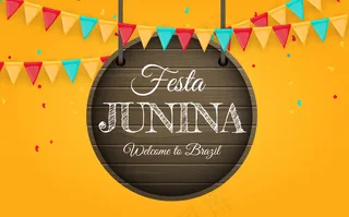 带有党旗的Festa junina背景。巴西六月节日背景贺卡，节日请柬。