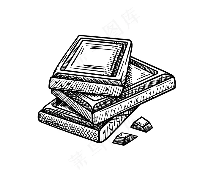 白色背景上孤立的巧克力块的草图。手绘。设计元素。