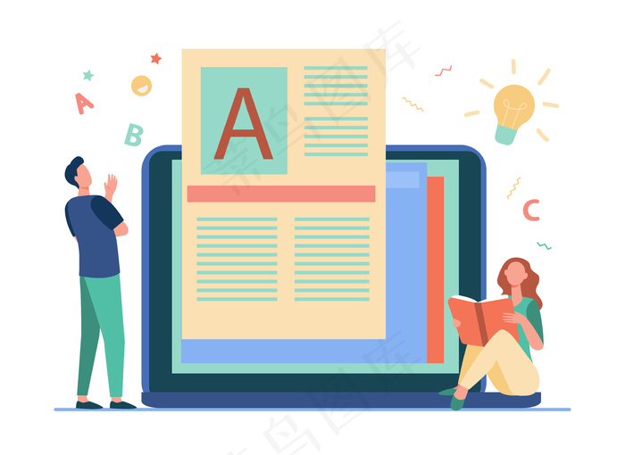 男人为博客创作内容，女人在线阅读。