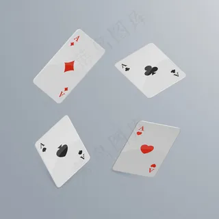 扑克牌落在浅色背景上。等距