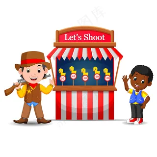 卡通男孩在游戏中使用牛仔服装