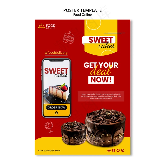 美食在线概念海报模型样机psd模版下载