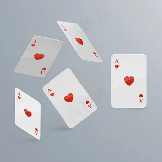 扑克牌落在浅色背景上。等距