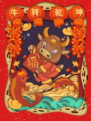 牛年插画 牛年海报 新春海报
