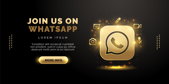 Whatsapp黑色背景金色设计eps,ai矢量模版下载