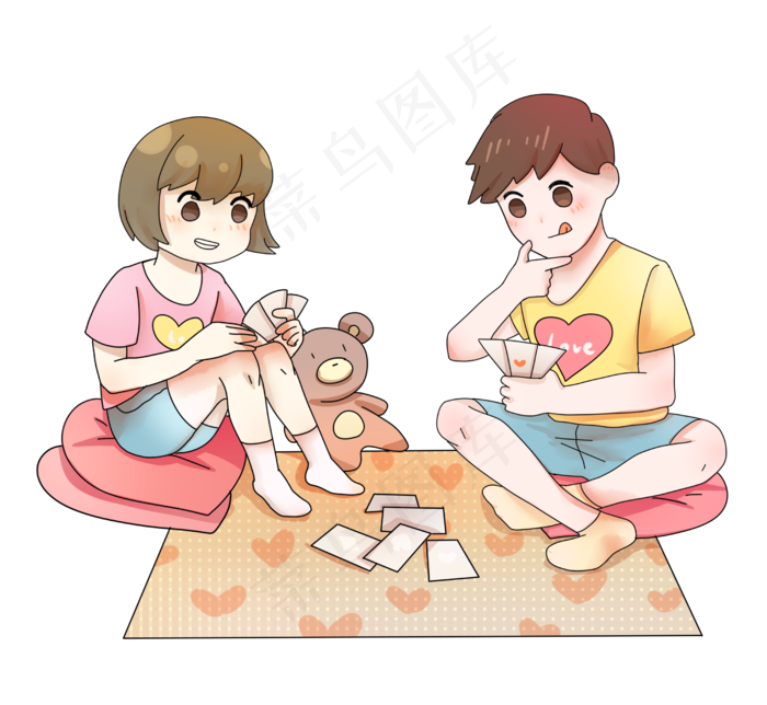 七夕情人节日卡通情侣插画