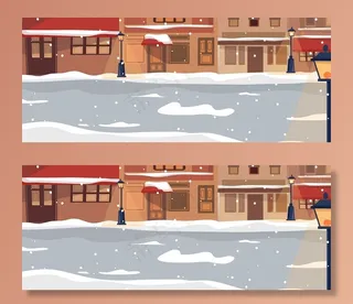冬季风景街道城市集市雪景扁平手配图