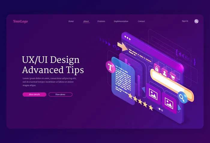 Ui ux设计高级提示等轴测登录页。eps,ai矢量模版下载
