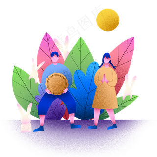 中秋节抱月饼男孩