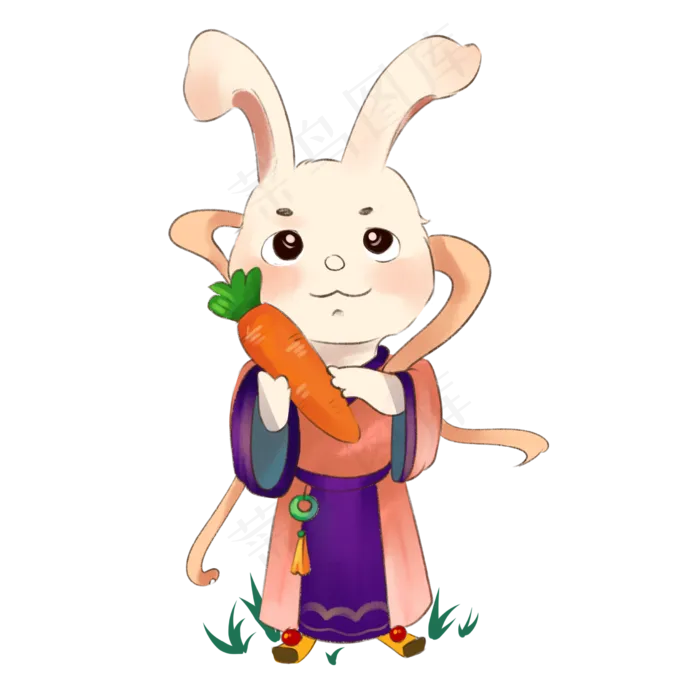 中秋节可爱玉兔拟人抱萝卜PNG(2480X2480(DPI:299))psd模版下载
