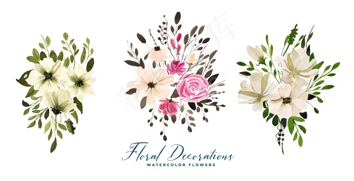 水彩花卉花束套装eps,ai矢量模版下载