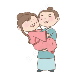 牛郎织女相会七夕情人节手绘免抠