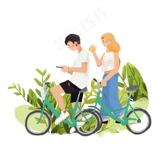 七夕情侣骑车出游素材