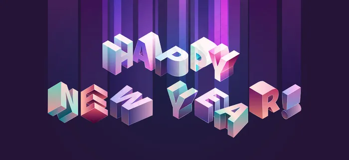 新年快乐矢量等距排版法，紫色和紫色，带渐变eps,ai矢量模版下载