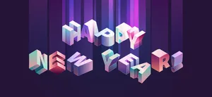 新年快乐矢量等距排版法，紫色和紫色，带渐变