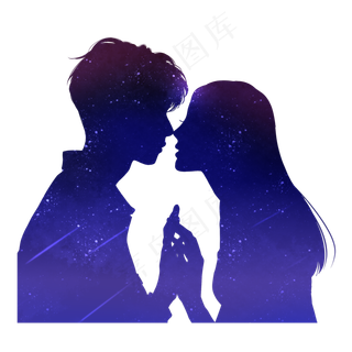 蓝紫色情侣剪影