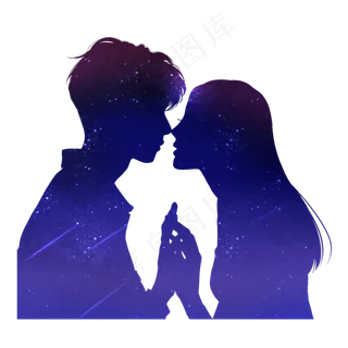 蓝紫色情侣剪影