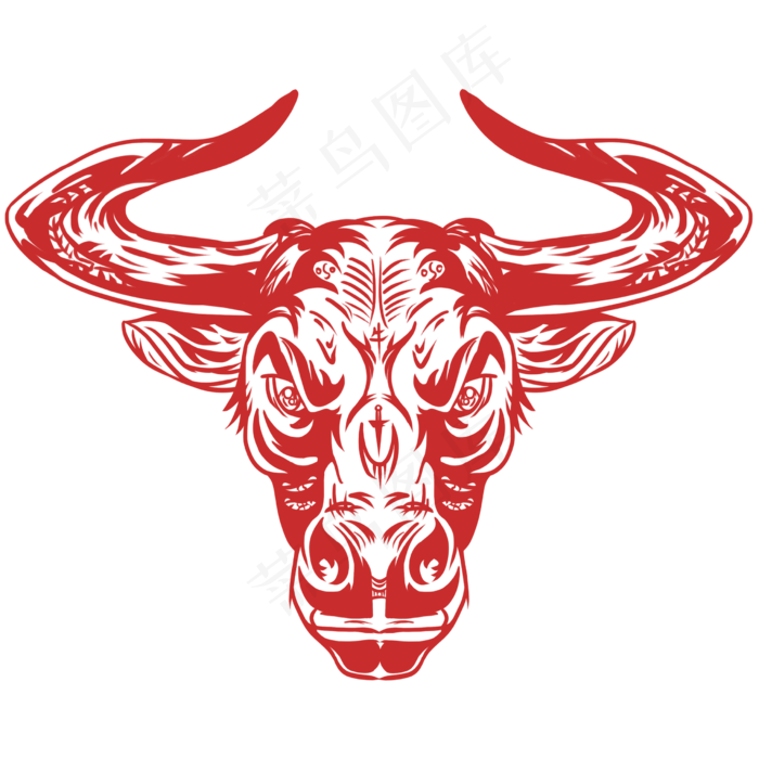 牛年新年剪纸图腾(2480X2480(DPI:300))psd模版下载