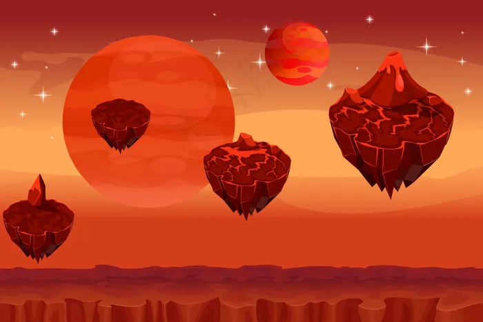 奇妙的太空景观，火星外星游戏无缝背景。eps,ai矢量模版下载