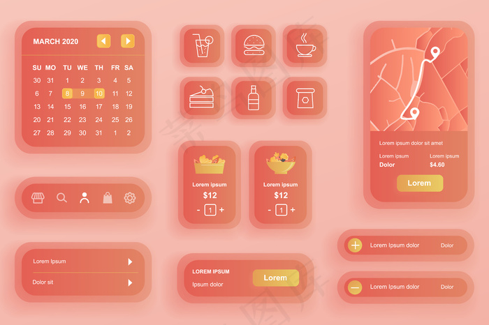 食品配送手机app移动应用程序app的Gui元素