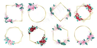 一套水彩花框婚礼会标和品牌标志设计