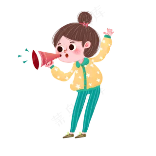卡通手绘拿喇叭的小女孩