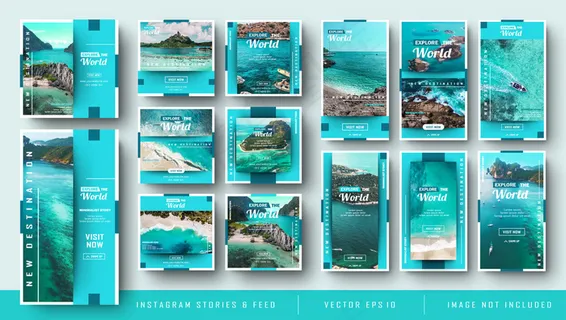 极简蓝色模板故事和旅行包