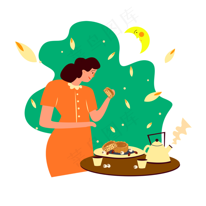 中秋团圆吃月饼(2000*2000px 300 dpi )ai矢量模版下载