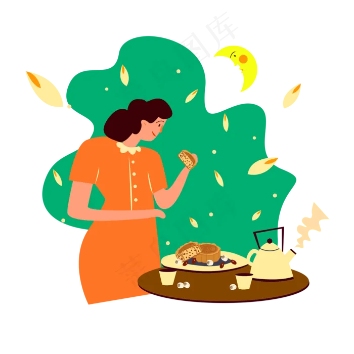 中秋团圆吃月饼(2000*2000px 300 dpi )ai矢量模版下载