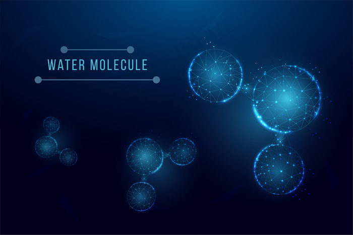 水分子的抽象背景。低多边形线框样式。eps,ai矢量模版下载