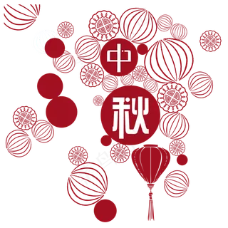 中秋月饼灯笼红色素材