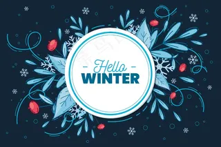 手绘冬季背景与花卉装饰