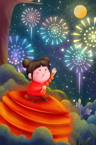 新年福娃女孩灯笼糖葫芦